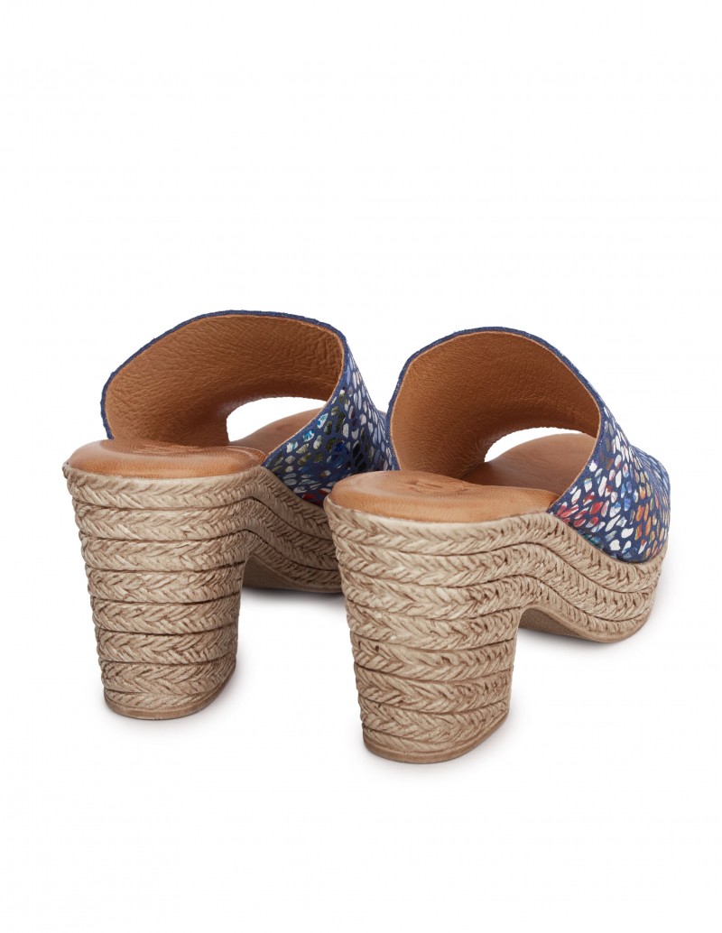 Zuecos Tacón Alto Estampado Azul - PERA LIMONERA
