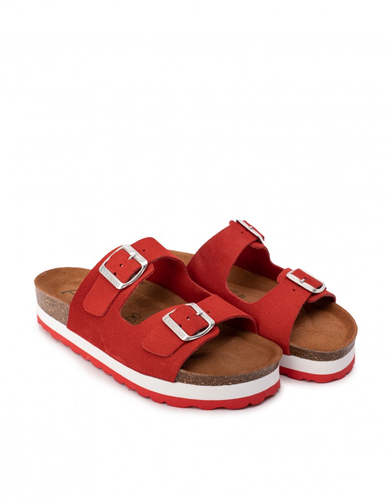 Sandalias Rojas Plataforma Bio Hebillas