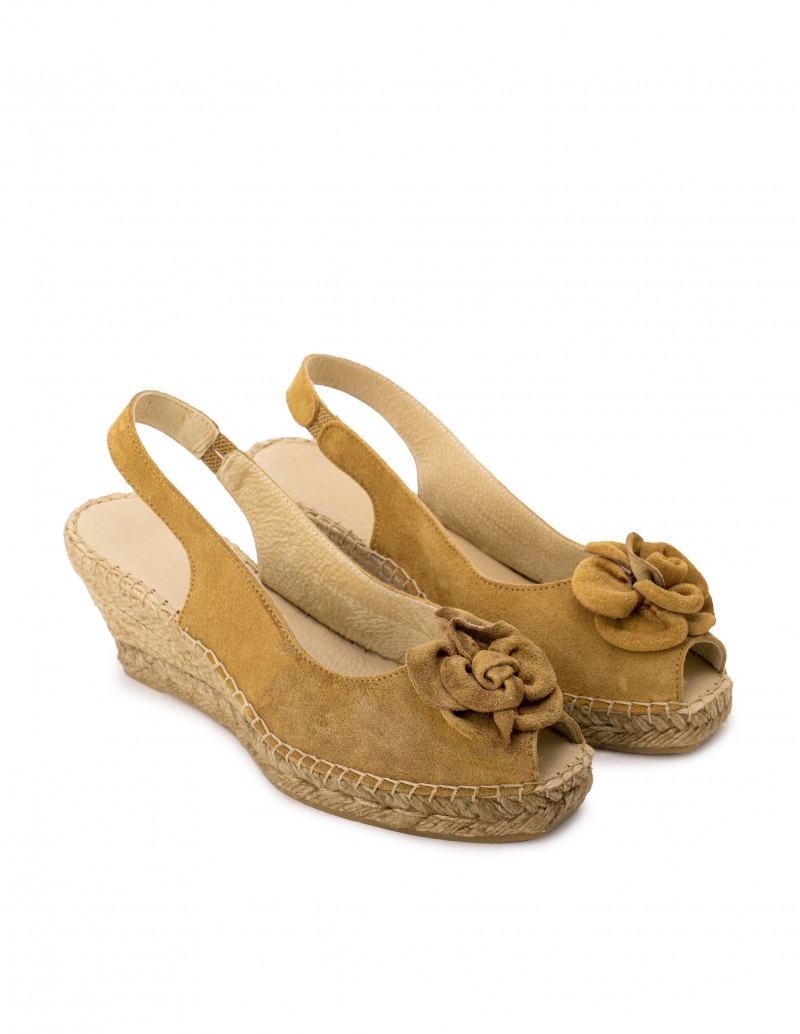 Alpargatas Cuña Esparto Flor Cuero 2