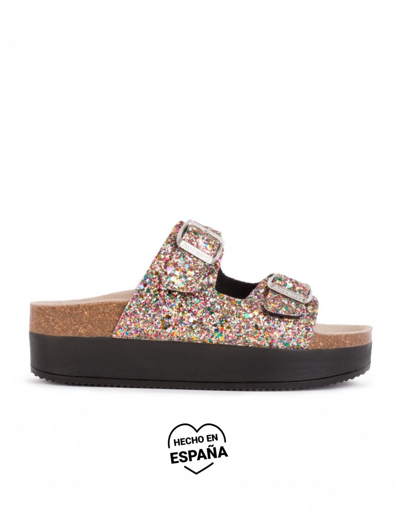 sandalias glitter plataforma corcho Autenti