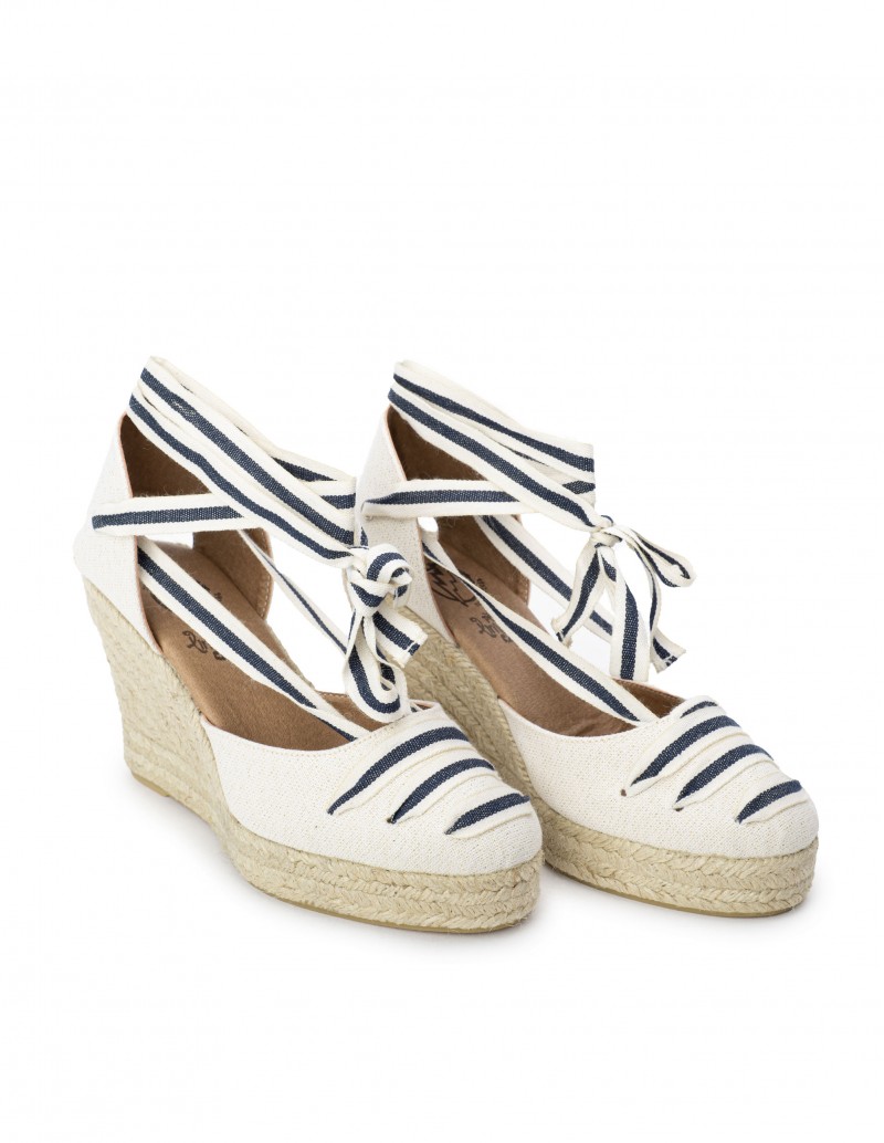 Alpargatas Cuña Cintas Rayas Beige PERA LIMONERA 2