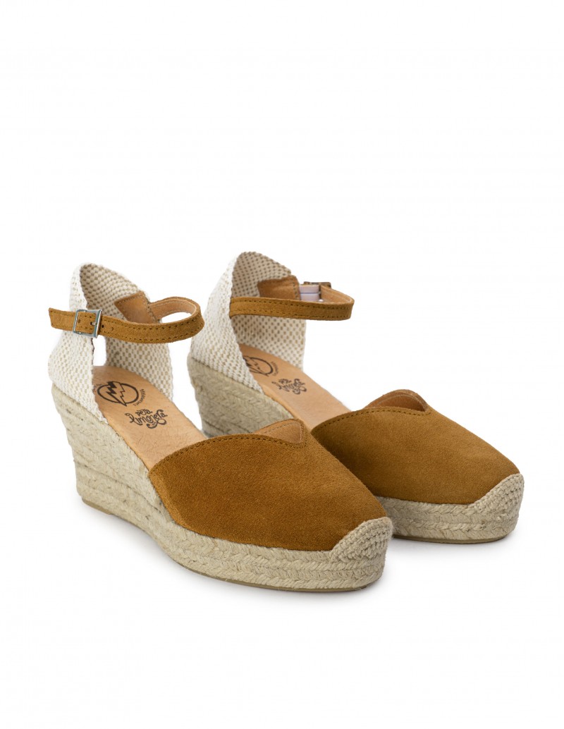 Alpargatas Cuña Escote Pico Cuero PERA LIMONERA 2