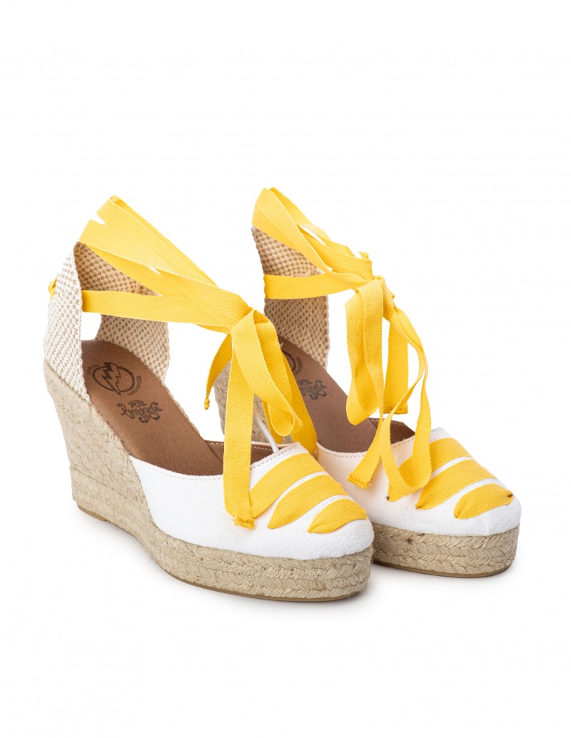 Alpargatas Cuña Blancas Cintas Amarillas 2