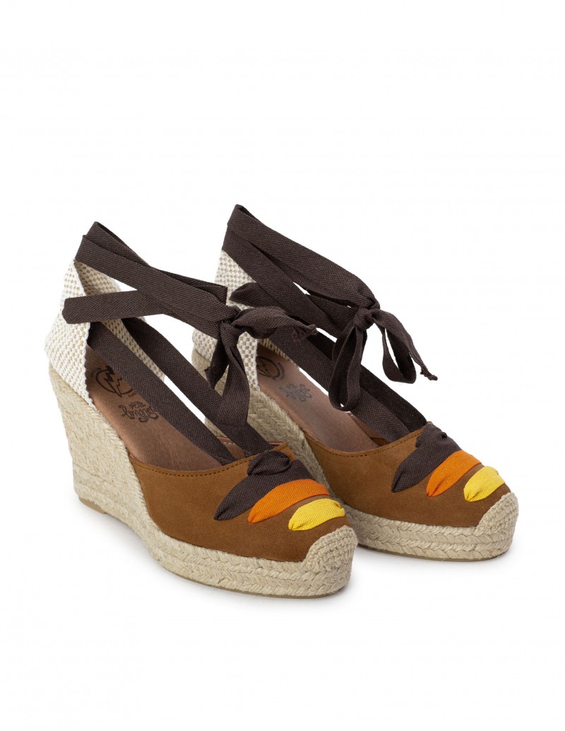 Alpargatas Cuña Cintas Colores Cuero 2