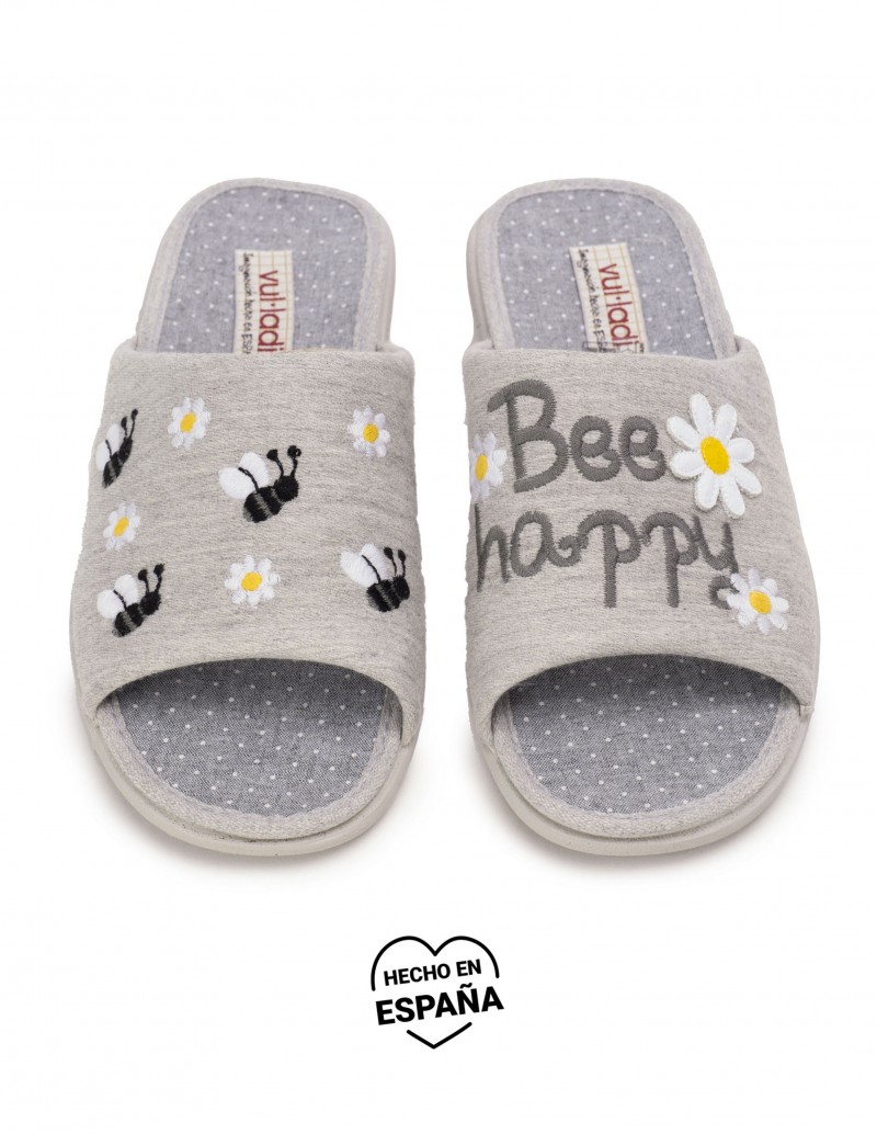 Zapatillas Casa Abiertas Bee Happy Gris