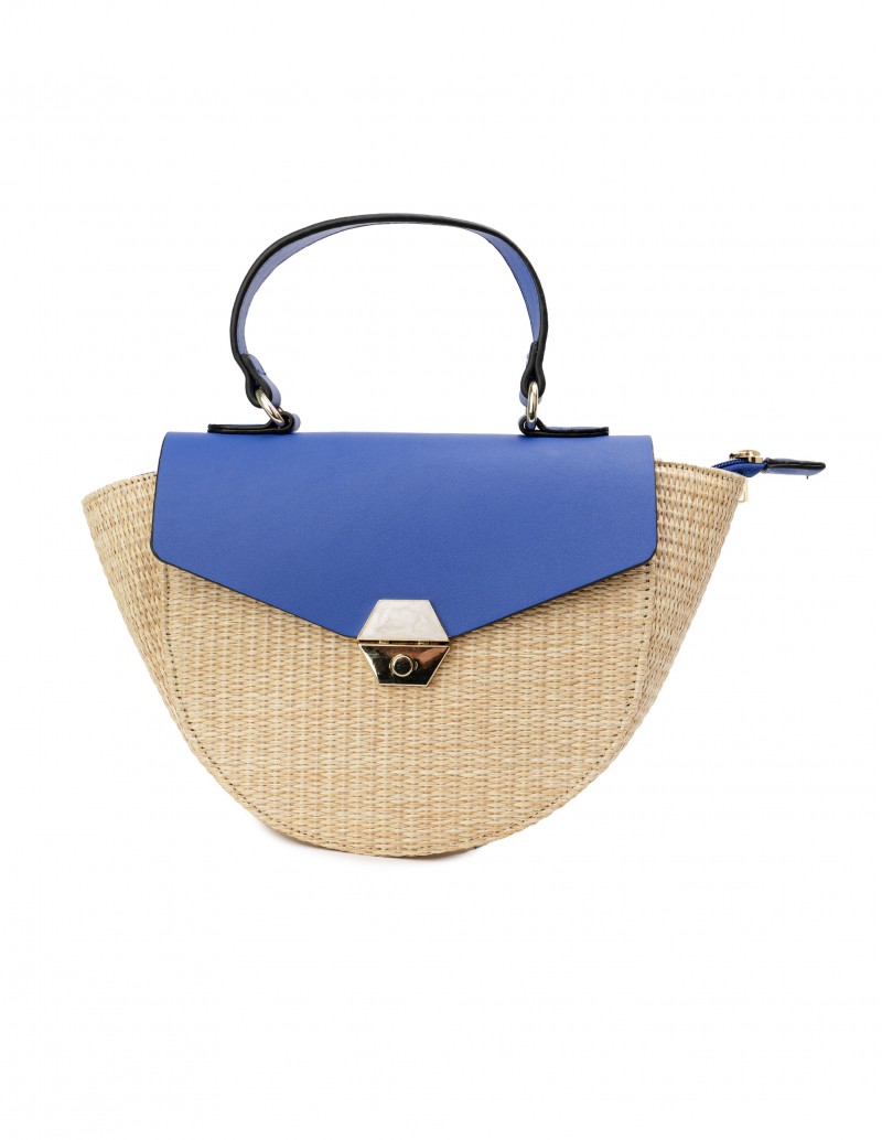 Bolso Rafia Asa Corta Azul