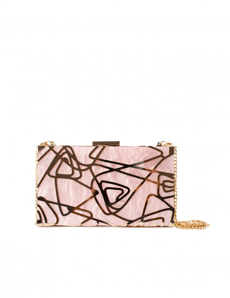 Clutch Nacar Rosa Detalle Dorado