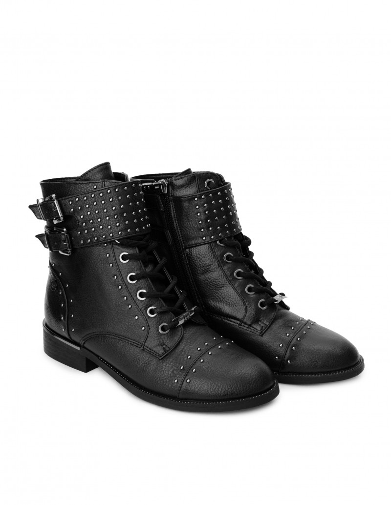 Botines Tachuelas Negros Mujer