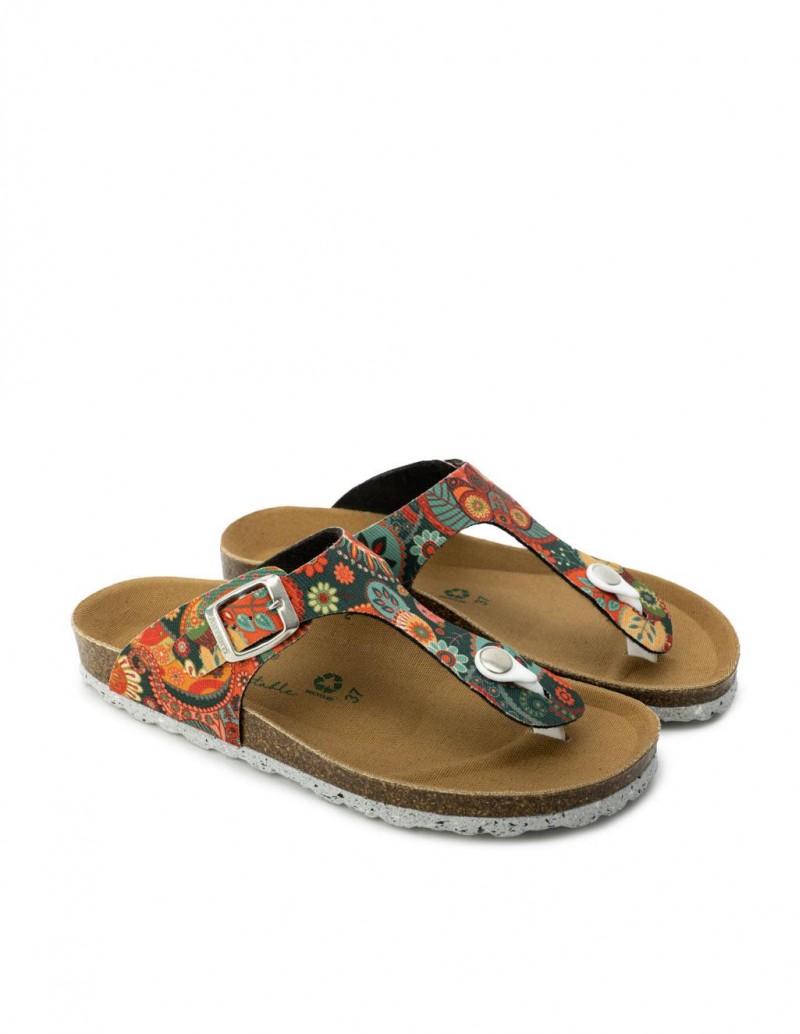 AUTENTI Sandalias Bio Dedo Estampado Flores 2
