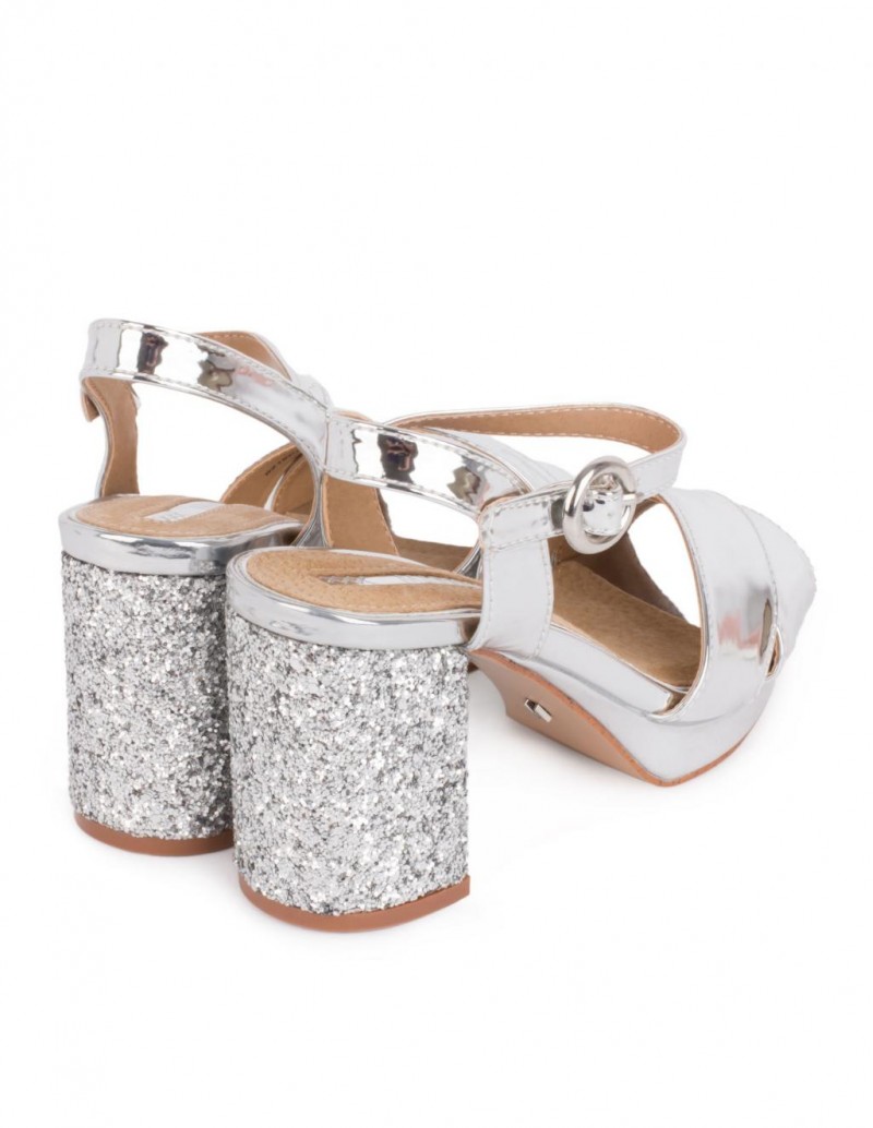 MARIA MARE Sandalias Tacon Glitter Plata