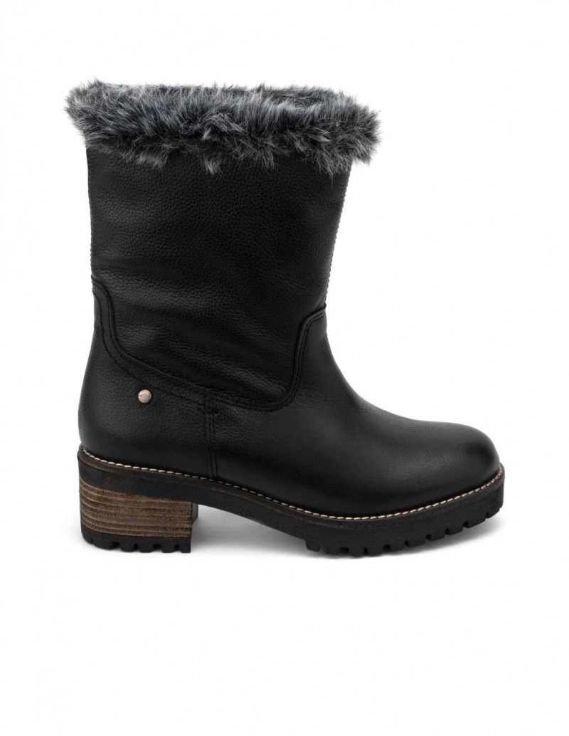 Botas Piel Cana Ancha Pelo Negro