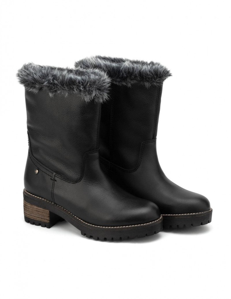 Botas Piel Cana Ancha Pelo Negro