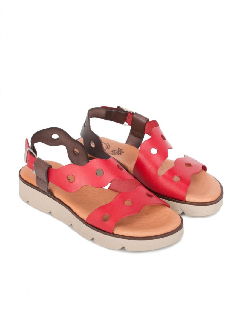 Sandalias Piel Rojas Mujer