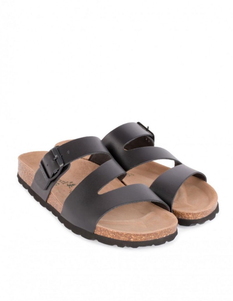 sandalias planas tiras negras mujer