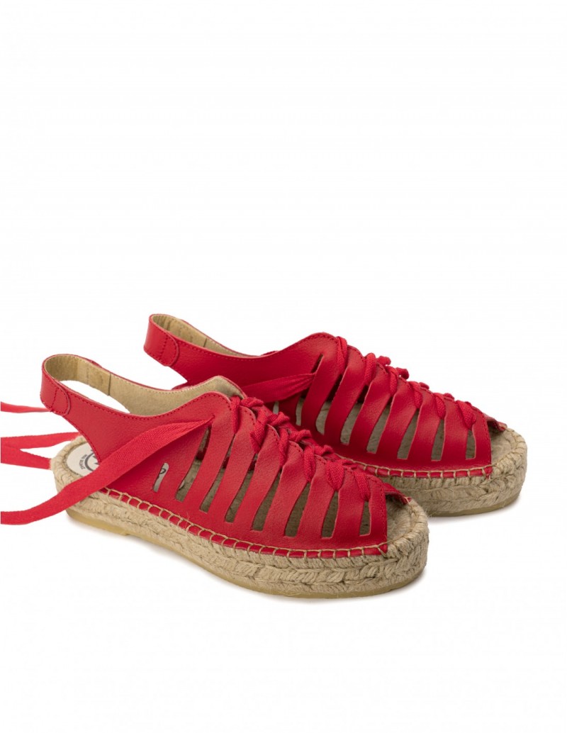 Sandalias Esparto Cangrejeras Piel Rojas PERA LIMONERA 2