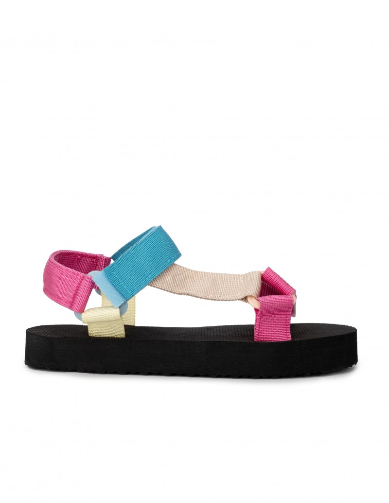 Sandalias Tiras Velcro Planas Multicolor