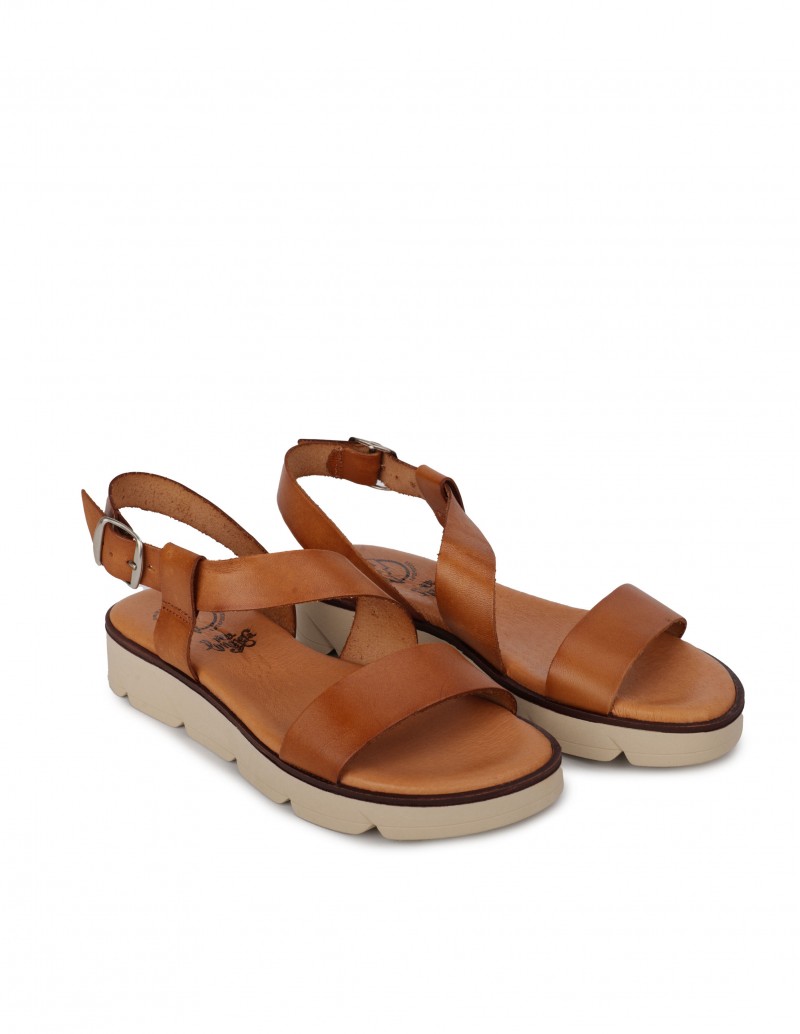 Sandalias Cuero Marrón Mujer