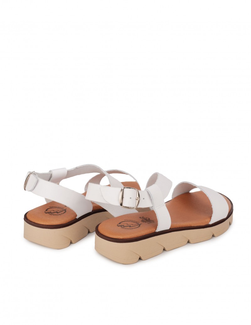 Sandalias Tiras PIel Blancas Mujer