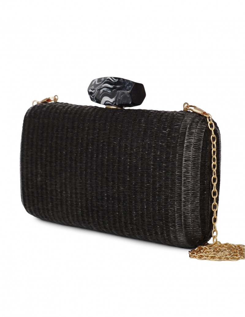 Bolso Clutch Rafia Negro