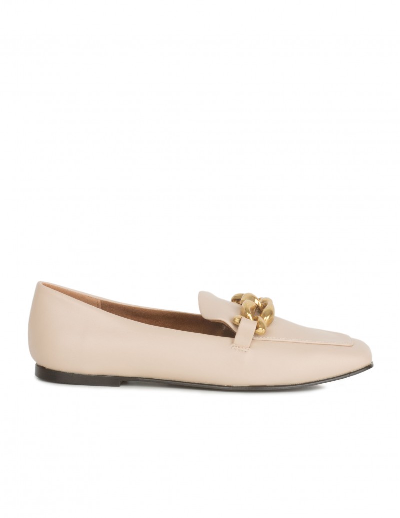 Mocasines Planos Cadena Beige