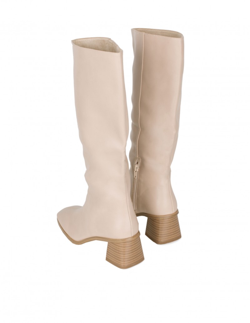 Botas Altas Beige Tacón