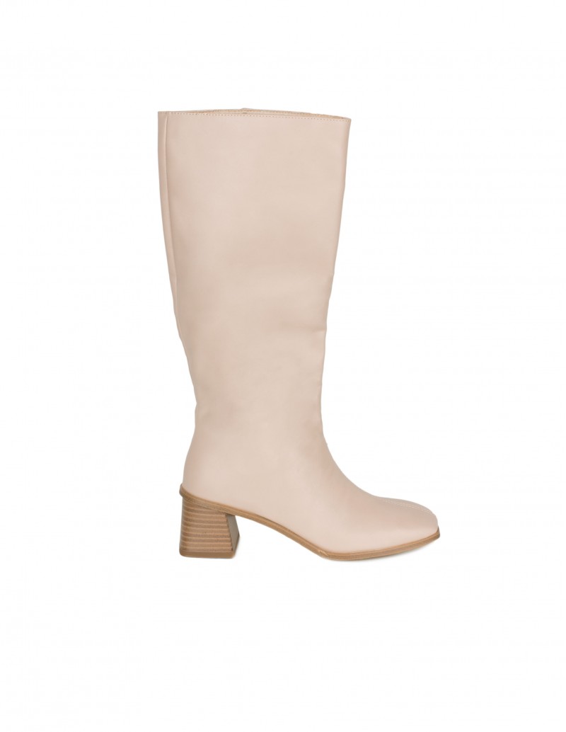 Botas Altas Punta Cuadrada Beige