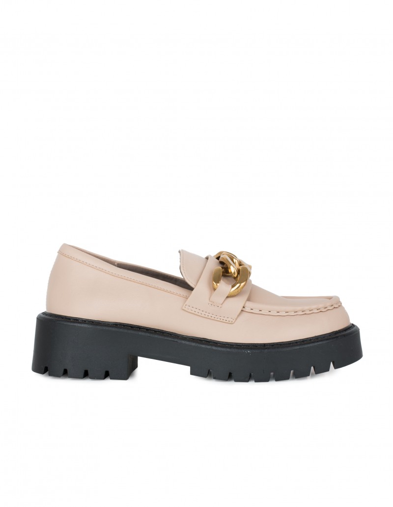 Mocasines Suela Track Cadena Beige