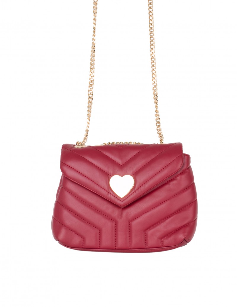 Bolso Rojo Acolchado Corazón Dorado