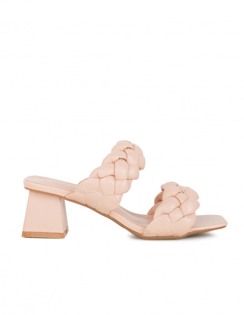 Zueco Tiras Trenzadas Beige