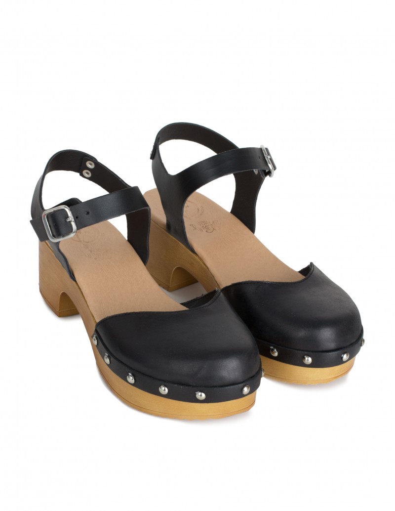 Sandalias Suela Madera Tachas Negro PERA LIMONERA 2