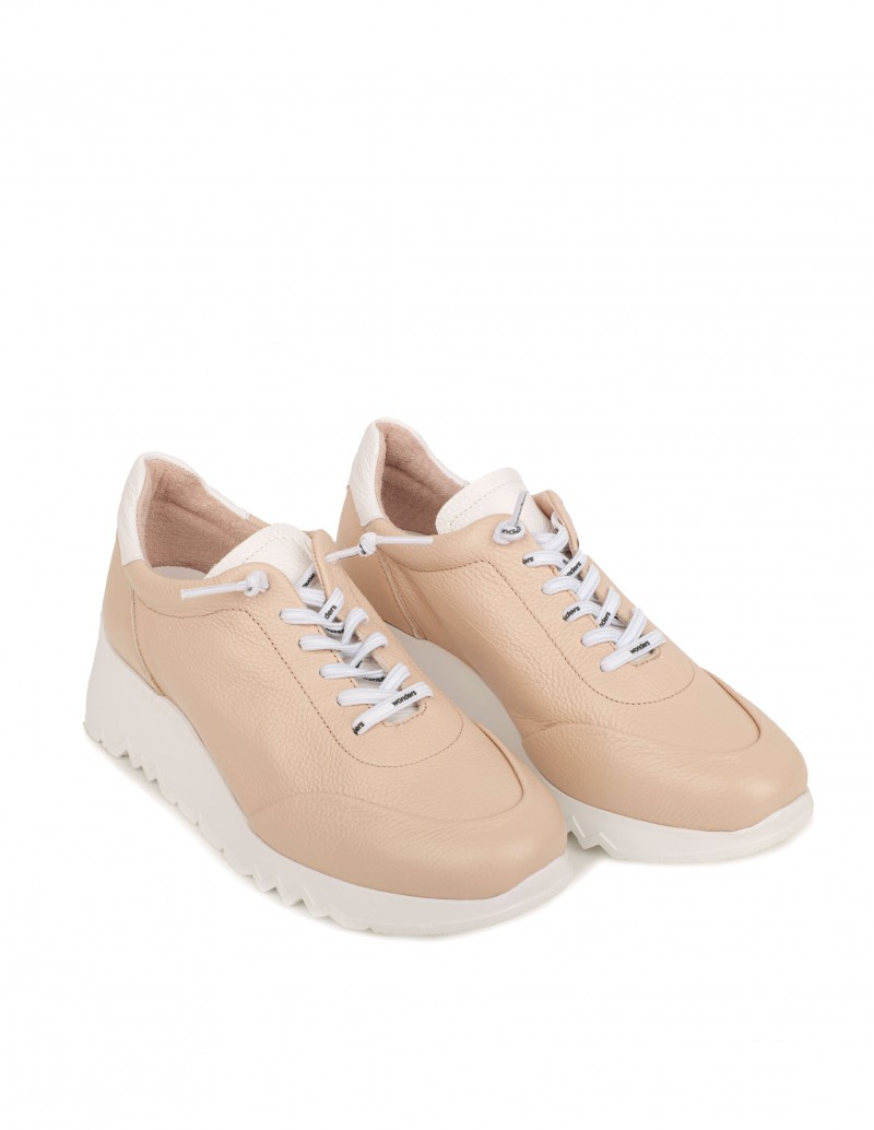 Zapatos Cuña Mujer Piel Beige