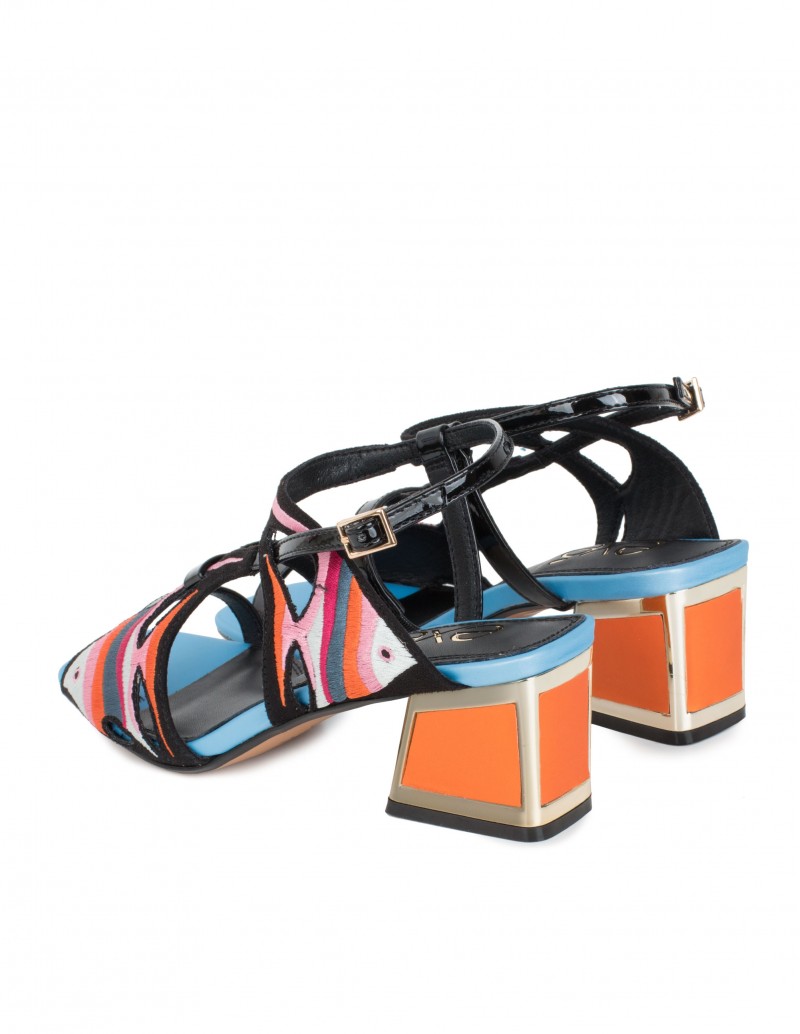 Sandalias Fiesta Multicolor Tacón Naranja