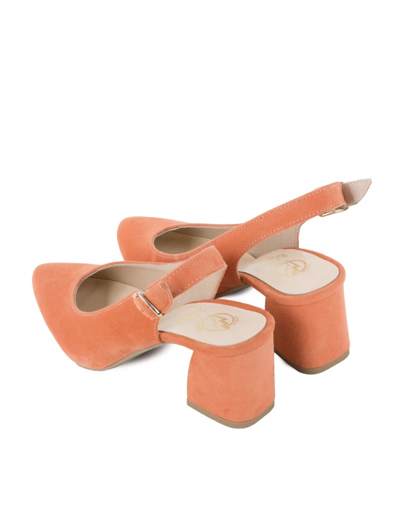 Zapatos Tacón Medio Naranja Destalonados