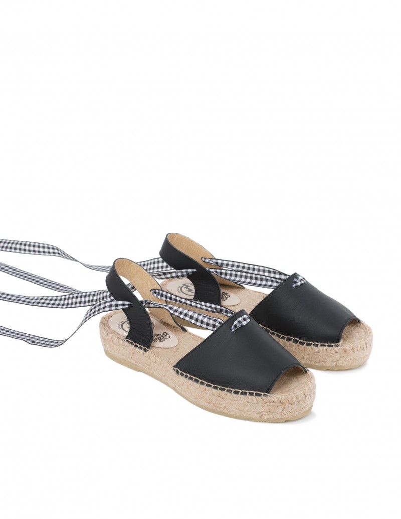 Sandalias Esparto Negras Cintas Vichy