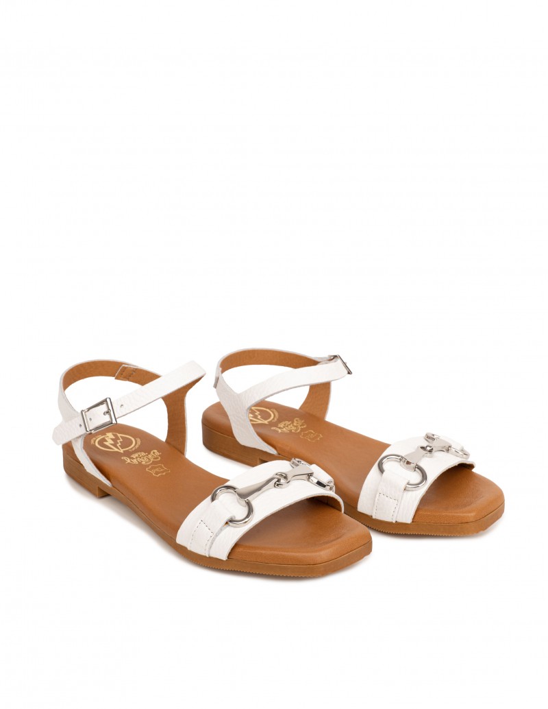 Sandalias Piel Blancas Mujer Cadena