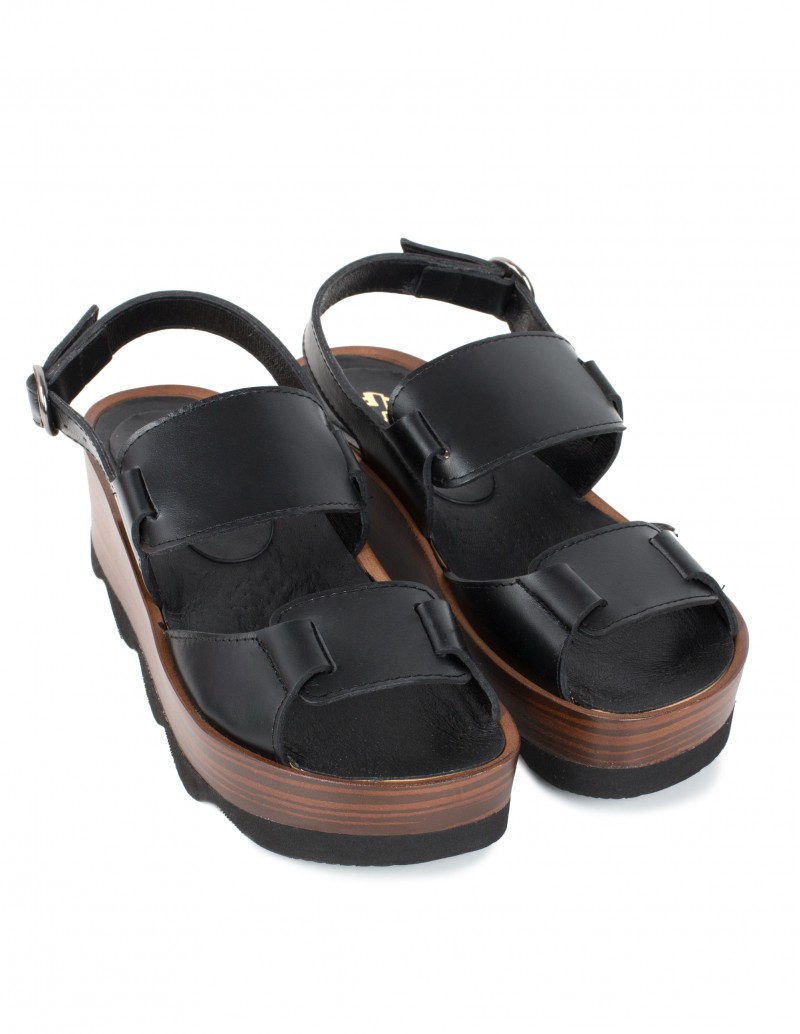 Sandalias Negras Plataforma Madera