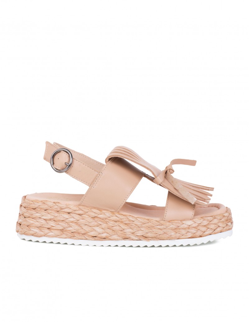 Sandalias Rafia Lengüeta Flecos Nude PERA LIMONERA