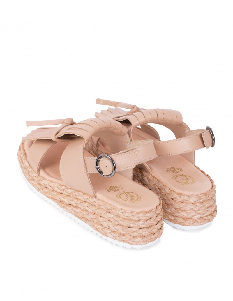 Sandalias Piel Beige Suela Rafia