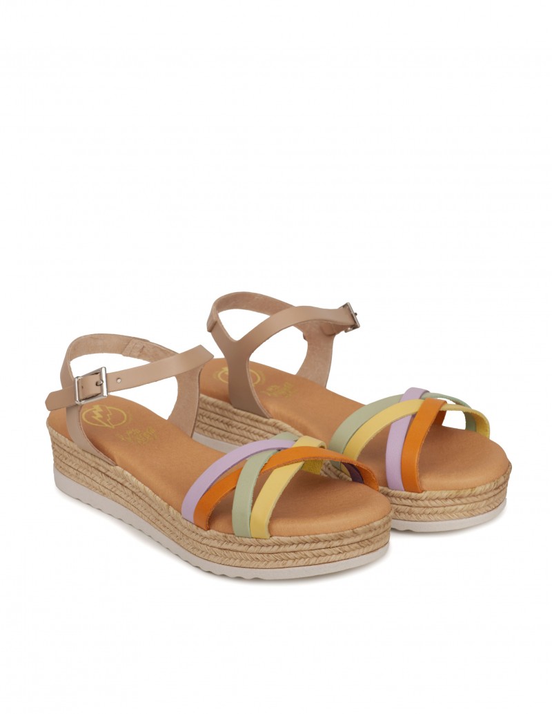 Sandalias Cuña Tiras Colores Mujer