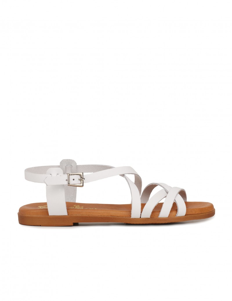 Sandalias Planas Piel Blanco PERA LIMONERA