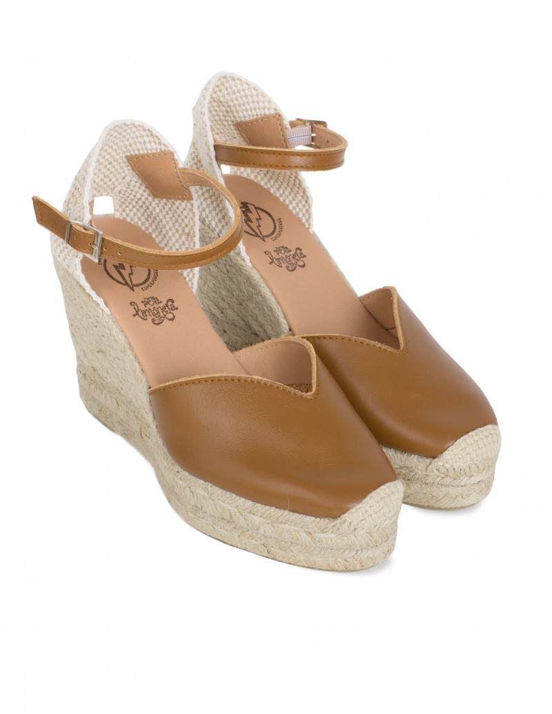 Alpargatas Cuña Piel Marrón PERA LIMONERA 2