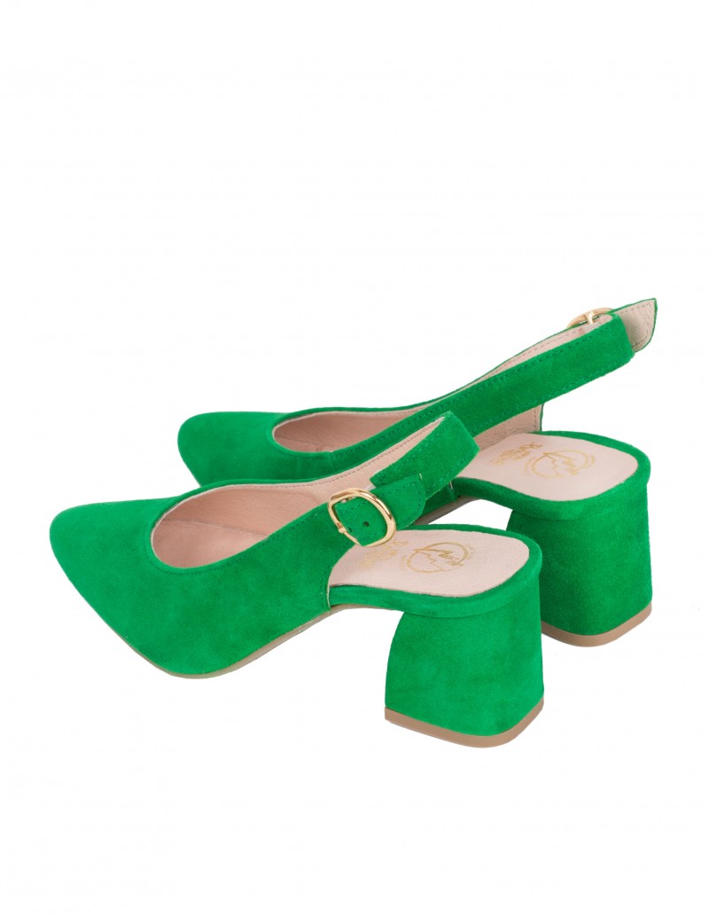 Zapatos Verdes Destalonados Tacón Ancho - PERA