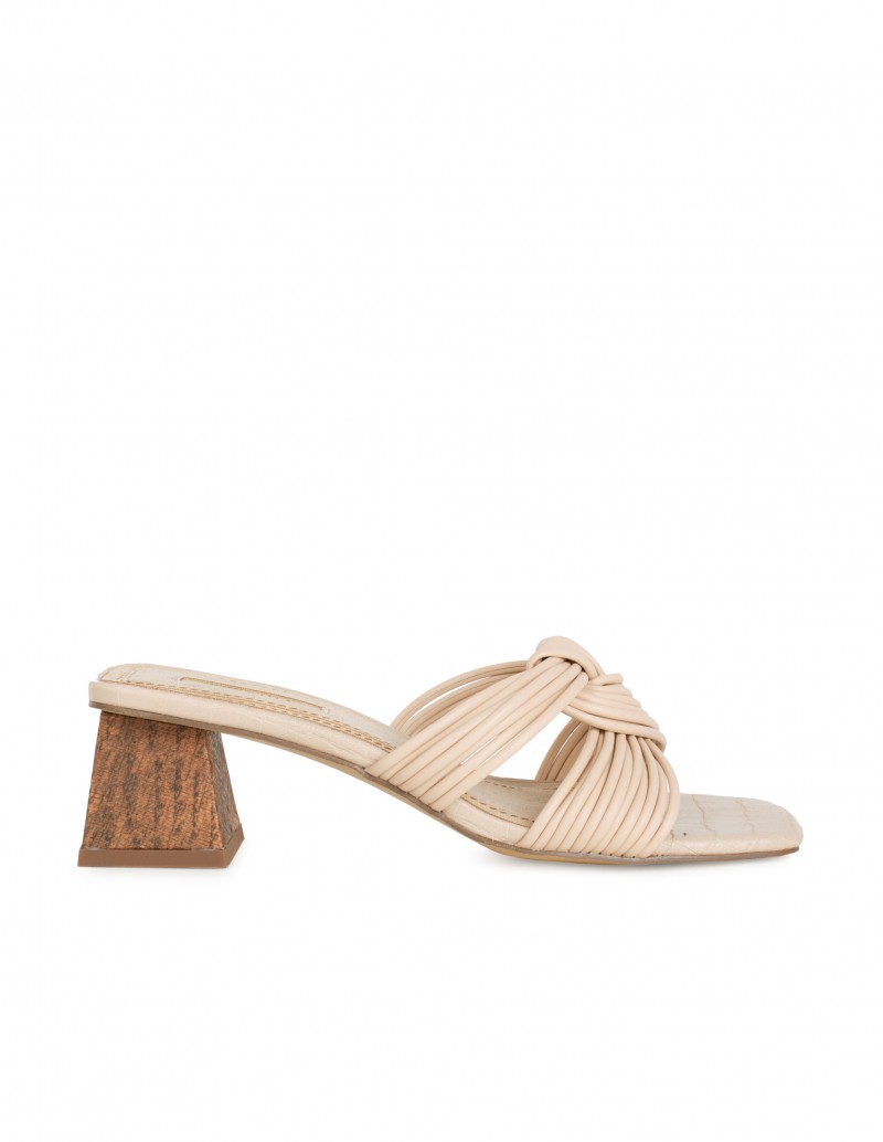 Sandalias Destalonadas Tacón Nudo Beige