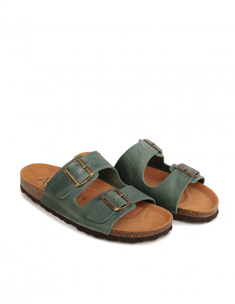 Sandalias Bio Hombre Verde Hebillas