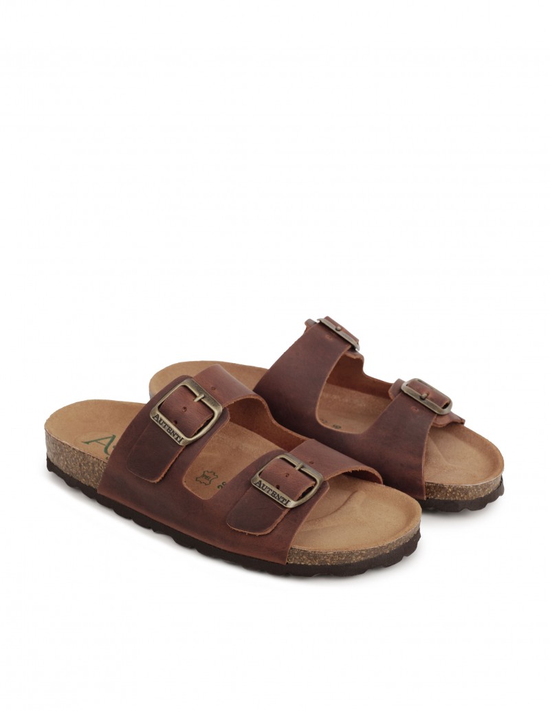 AUTENTI Sandalias Bio Hebillas Piel Marrón 2