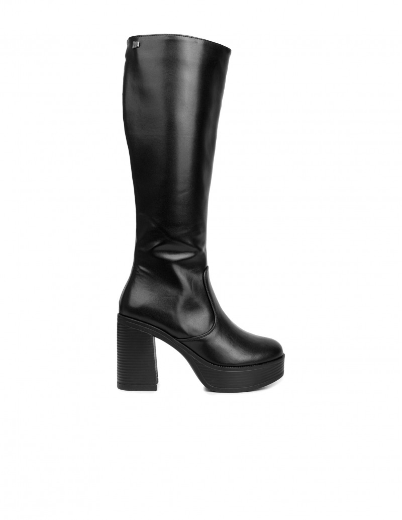 MUSTANG Botas Altas Tacón Plataforma Negras