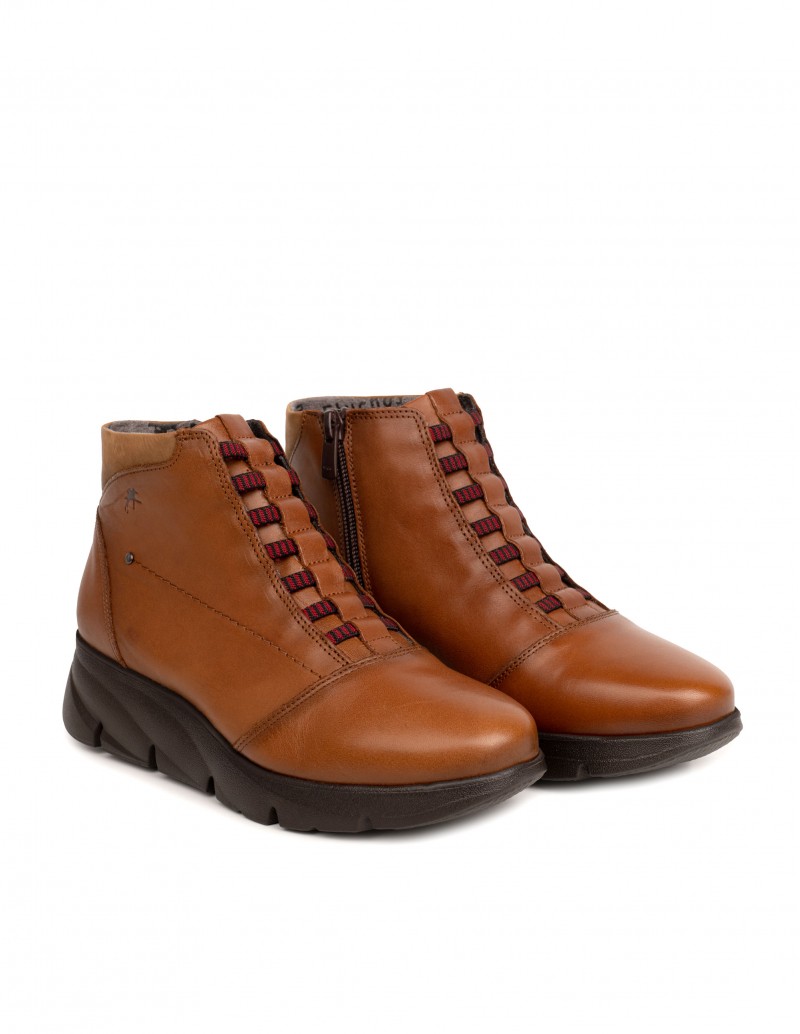 Botines Mujer Piel Marrón Cordones Elásticos