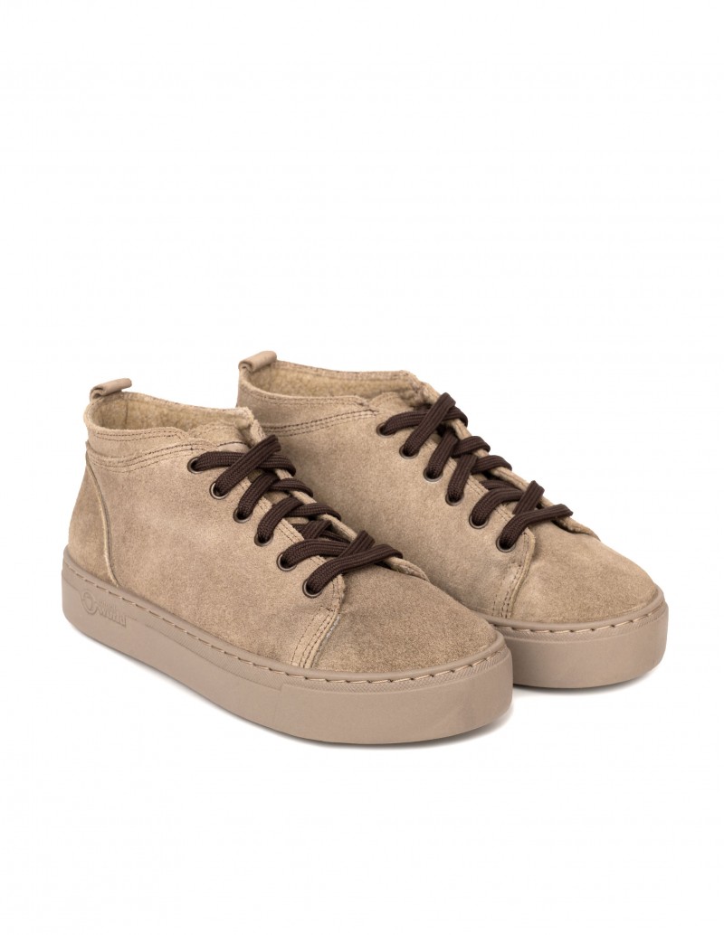 Botines Serraje Beige Mujer Cordones