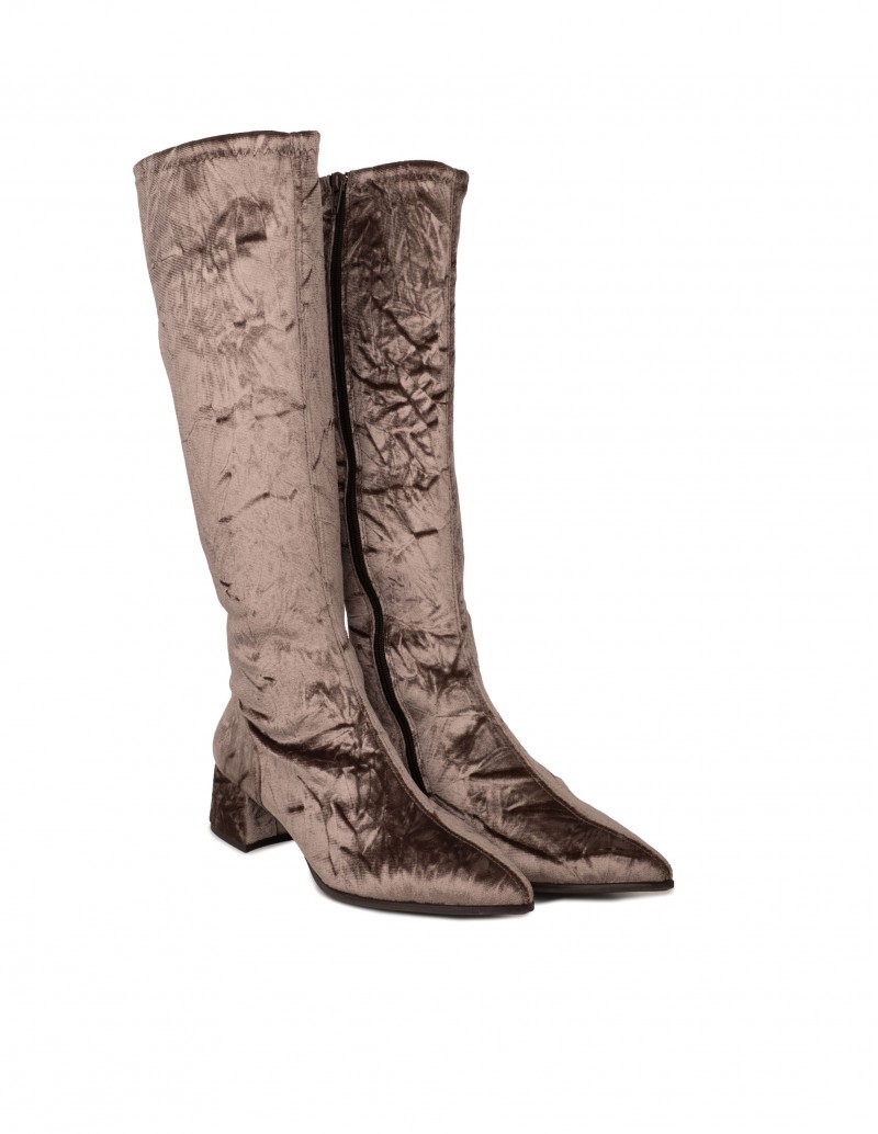 Botas Terciopelo Tacón Taupe Mujer