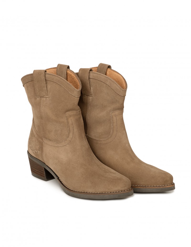 Botas Cowboy Bajas Piel Beige